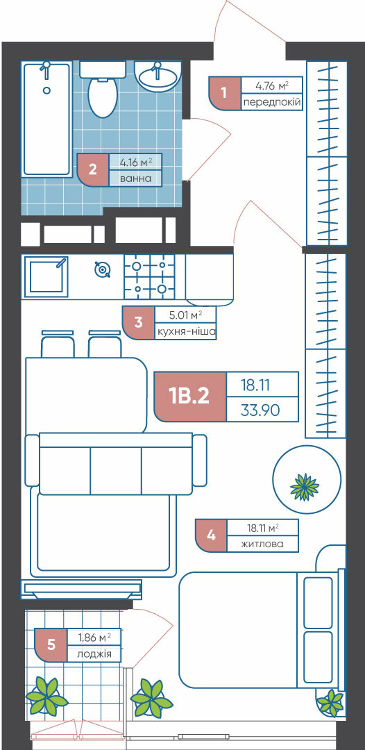 1-комнатная 33.9 м² в ЖК Академ-Квартал от 48 140 грн/м², Киев