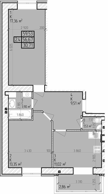 2-комнатная 59.53 м² в ЖК Центральный от 17 000 грн/м², г. Горишние Плавни