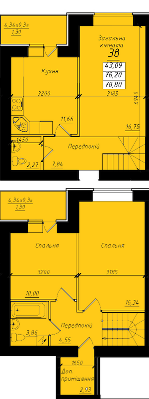 Двухуровневая 78.8 м² в ЖК на ул. Никитченко, 3 от 17 200 грн/м², Полтава