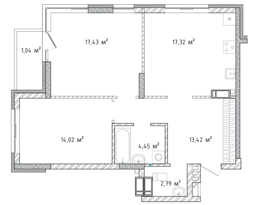 2-кімнатна 70.47 м² в ЖК Krona Park II від 22 844 грн/м², м. Бровари