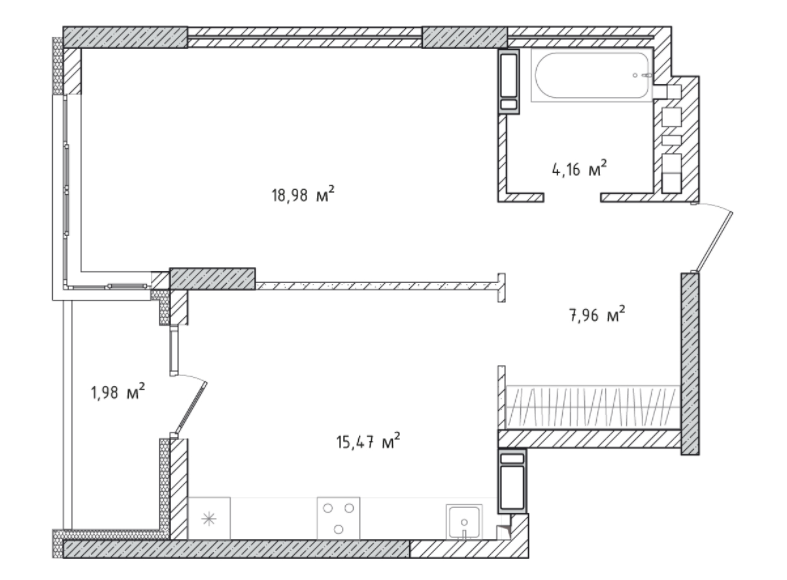 1-кімнатна 48.55 м² в ЖК Krona Park II від 25 616 грн/м², м. Бровари