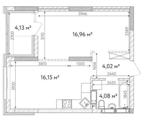 1-кімнатна 45.34 м² в ЖК Krona Park II від 24 500 грн/м², м. Бровари