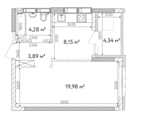 1-кімнатна 40.64 м² в ЖК Krona Park II від 24 500 грн/м², м. Бровари