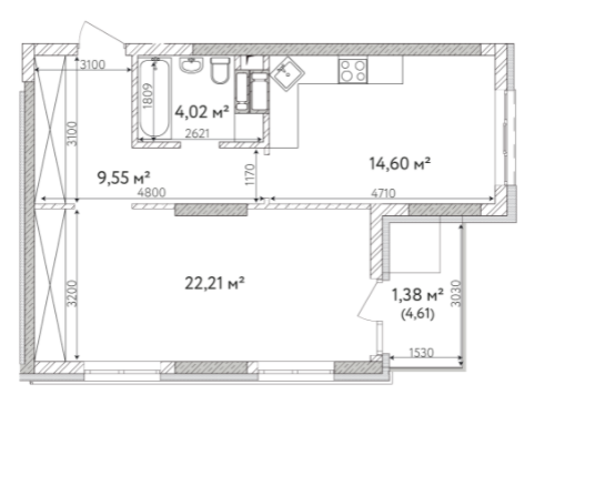 1-комнатная 51.76 м² в ЖК Krona Park II от 24 500 грн/м², г. Бровары