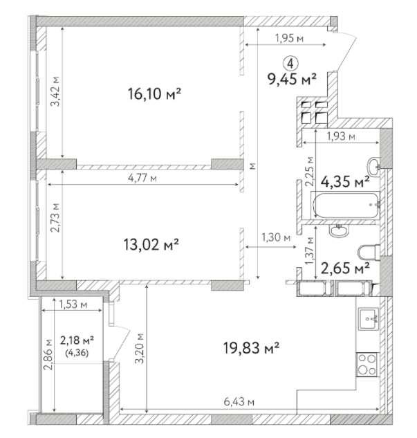 2-кімнатна 67.58 м² в ЖК Krona Park II від 24 500 грн/м², м. Бровари