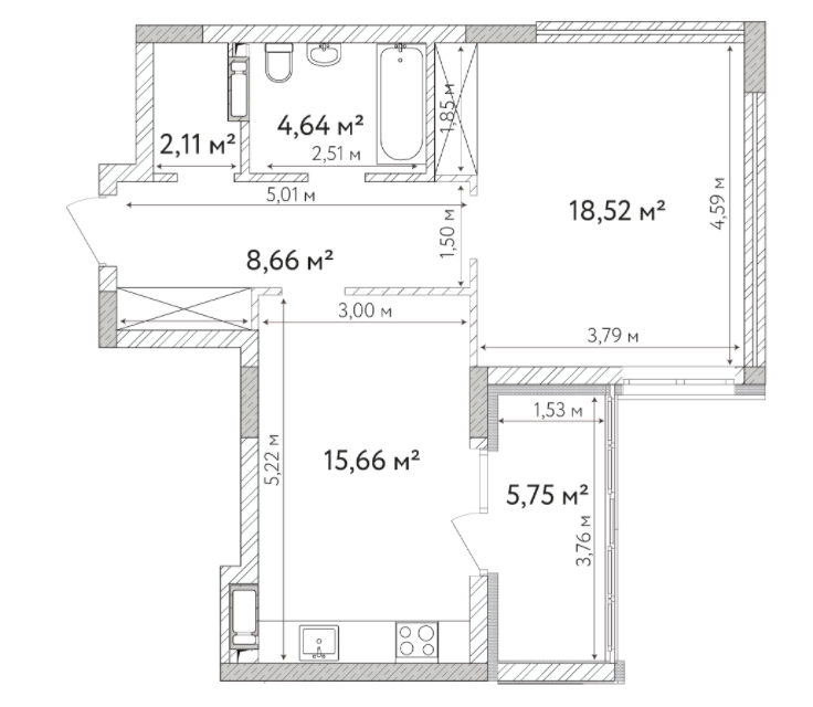 1-кімнатна 55.34 м² в ЖК Krona Park II від 24 500 грн/м², м. Бровари