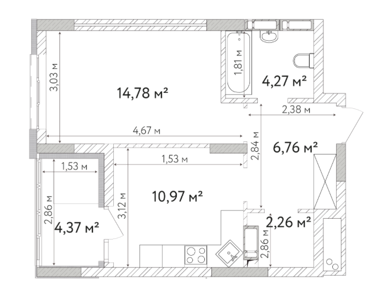 1-комнатная 43.41 м² в ЖК Krona Park II от 24 500 грн/м², г. Бровары