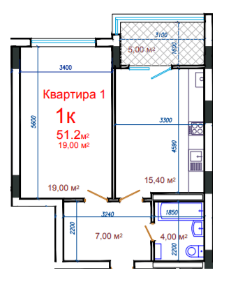 1-комнатная 51.2 м² в ЖК Потёмкинский от 25 550 грн/м², Херсон
