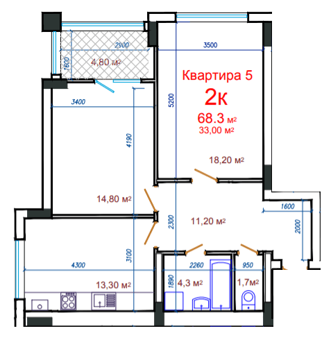 2-кімнатна 68.3 м² в ЖК Потьомкінський від 25 550 грн/м², Херсон