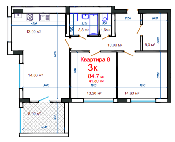 3-комнатная 84.7 м² в ЖК Потёмкинский от 24 500 грн/м², Херсон