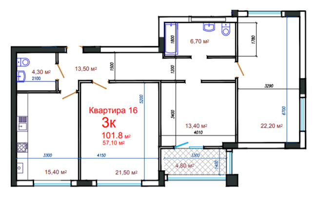 3-кімнатна 101.8 м² в ЖК Потьомкінський від 25 550 грн/м², Херсон