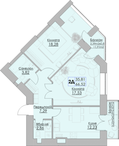 2-кімнатна 66.52 м² в ЖК Греків Ліс від 18 150 грн/м², м. Умань