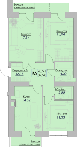 3-кімнатна 85 м² в ЖК Греків Ліс від 19 600 грн/м², м. Умань