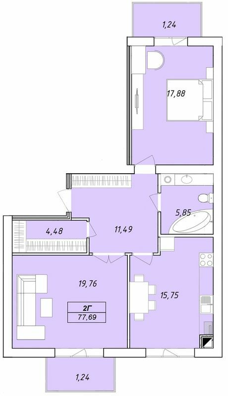 2-комнатная 77.69 м² в ЖК Елецкий от 27 000 грн/м², Чернигов