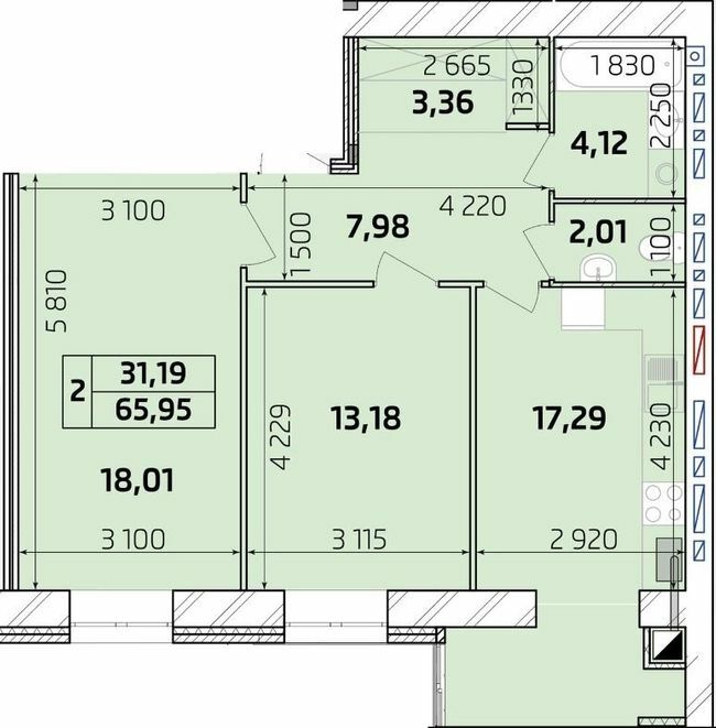 2-комнатная 65.95 м² в ЖК Масаны Панорама от 16 500 грн/м², Чернигов