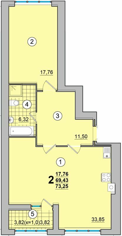 2-комнатная 73.25 м² в ЖК на Масанах от 15 500 грн/м², Чернигов