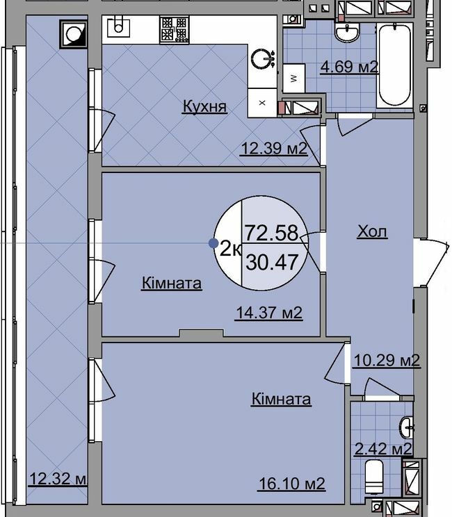 2-комнатная 72.58 м² в ЖК Imperial Park Avenue от застройщика, Черновцы