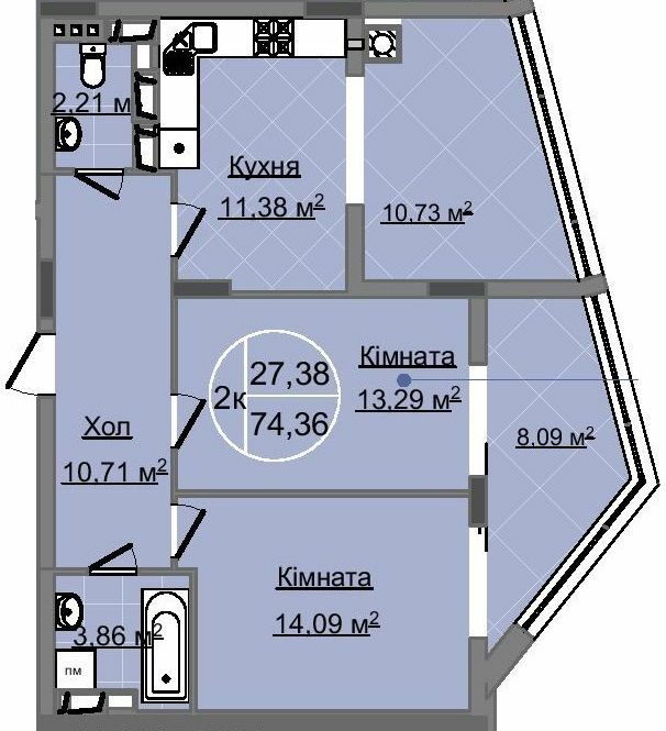 2-кімнатна 74.36 м² в ЖК Imperial Park Avenue від забудовника, Чернівці