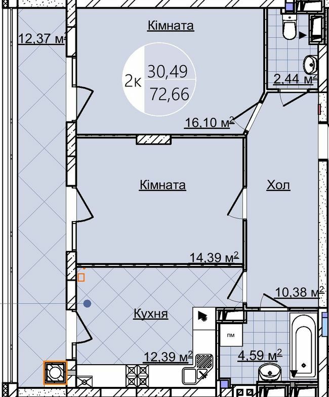 2-комнатная 72.66 м² в ЖК Imperial Park Avenue от застройщика, Черновцы