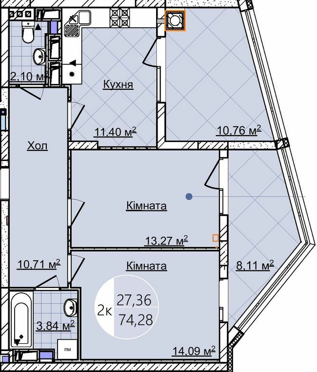 2-комнатная 74.28 м² в ЖК Imperial Park Avenue от застройщика, Черновцы