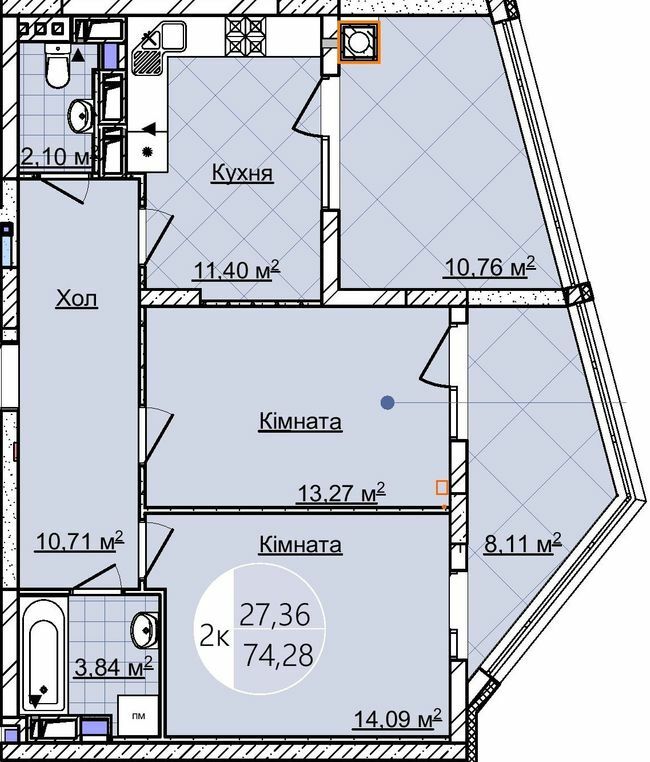 2-кімнатна 74.28 м² в ЖК Imperial Park Avenue від забудовника, Чернівці