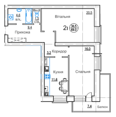 2-комнатная 69 м² в ЖК Горизонт от 17 500 грн/м², г. Белая Церковь