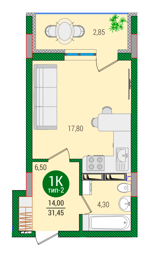 Студия 26.4 м² в ЖК Q-smart от 31 000 грн/м², Киев
