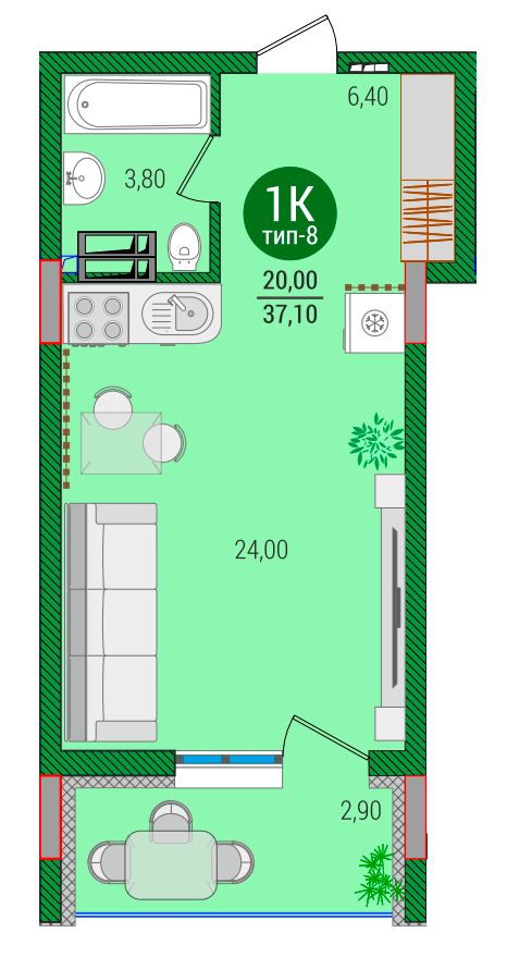 Студія 33 м² в ЖК Q-smart від 31 600 грн/м², Київ