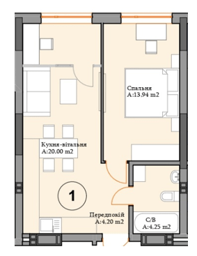 1-комнатная 42.39 м² в ЖК River Plaza от 28 000 грн/м², г. Вышгород