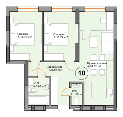 2-кімнатна 56.44 м² в ЖК River Plaza від 27 000 грн/м², м. Вишгород