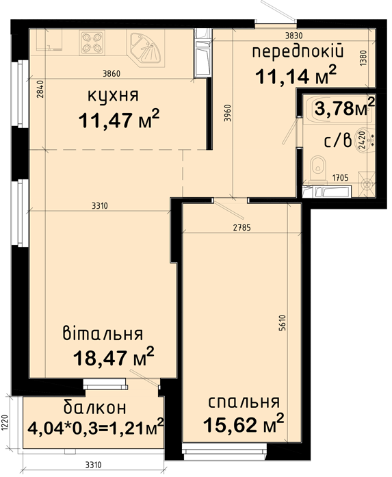 2-кімнатна 61.69 м² в ЖК Авеню 42 від 48 000 грн/м², Київ