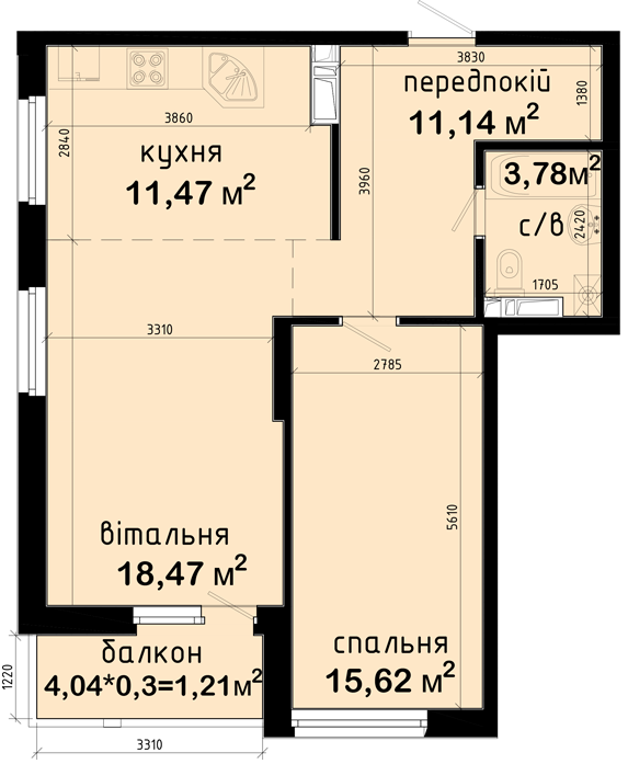 2-кімнатна 61.69 м² в ЖК Авеню 42 від 53 000 грн/м², Київ