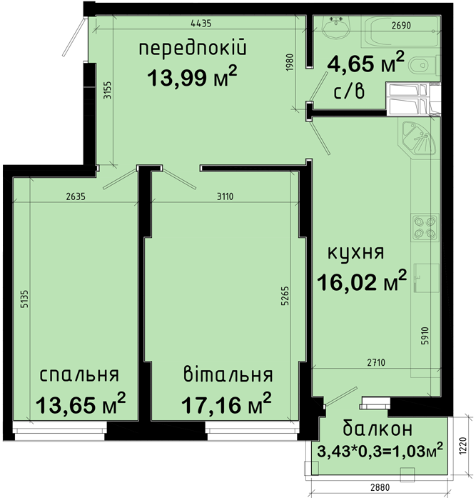 2-комнатная 66.5 м² в ЖК Авеню 42 от 48 000 грн/м², Киев