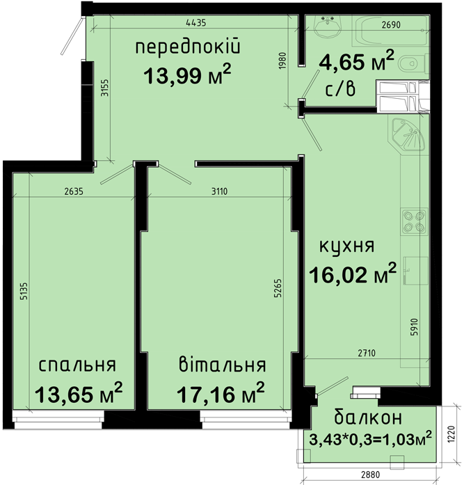 2-кімнатна 66.5 м² в ЖК Авеню 42 від 53 000 грн/м², Київ
