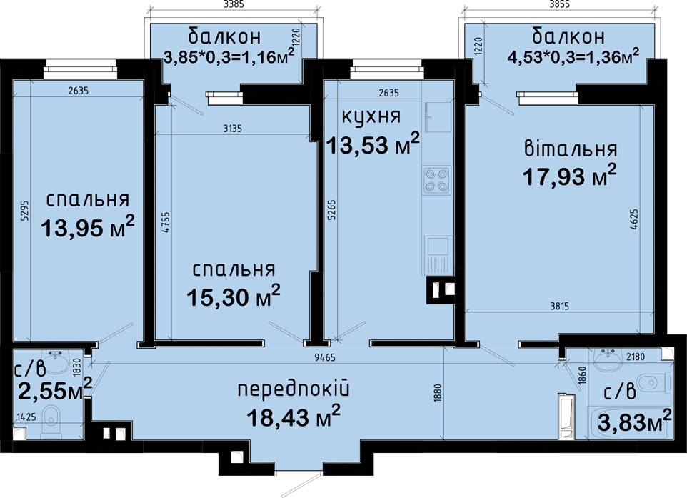 3-кімнатна 88.04 м² в ЖК Авеню 42 від 40 000 грн/м², Київ