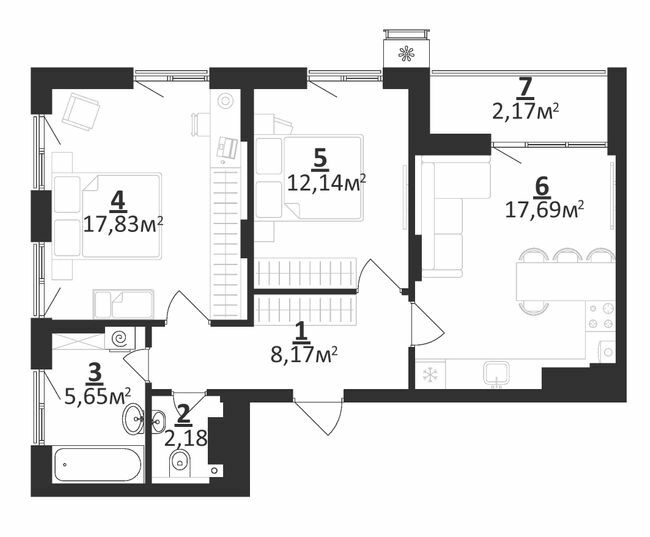 2-комнатная 65.83 м² в ЖК Residence от 14 500 грн/м², г. Мироновка