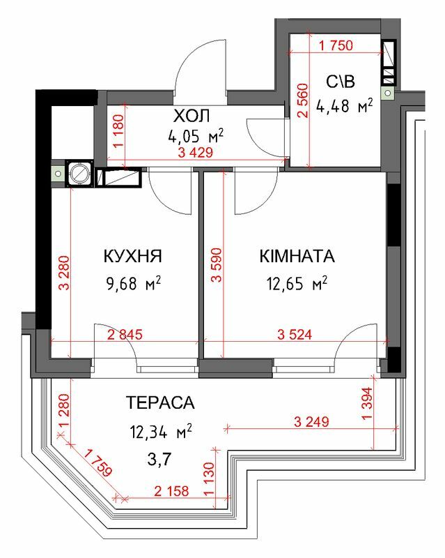 1-комнатная 34.56 м² в ЖК На Прорезной 2 от 28 500 грн/м², пгт Гостомель