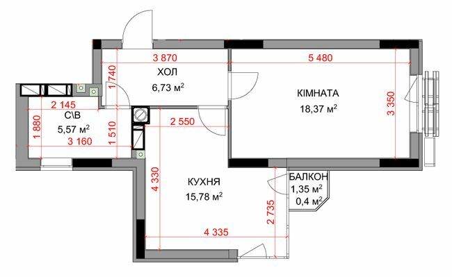1-комнатная 46.85 м² в ЖК На Прорезной 2 от 28 500 грн/м², пгт Гостомель