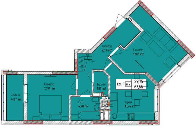 2-комнатная 63.66 м² в ЖК Пионерский квартал от 27 000 грн/м², г. Вишневое