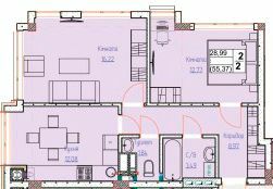 2-комнатная 55.37 м² в ЖК Пионерский квартал от 24 300 грн/м², г. Вишневое