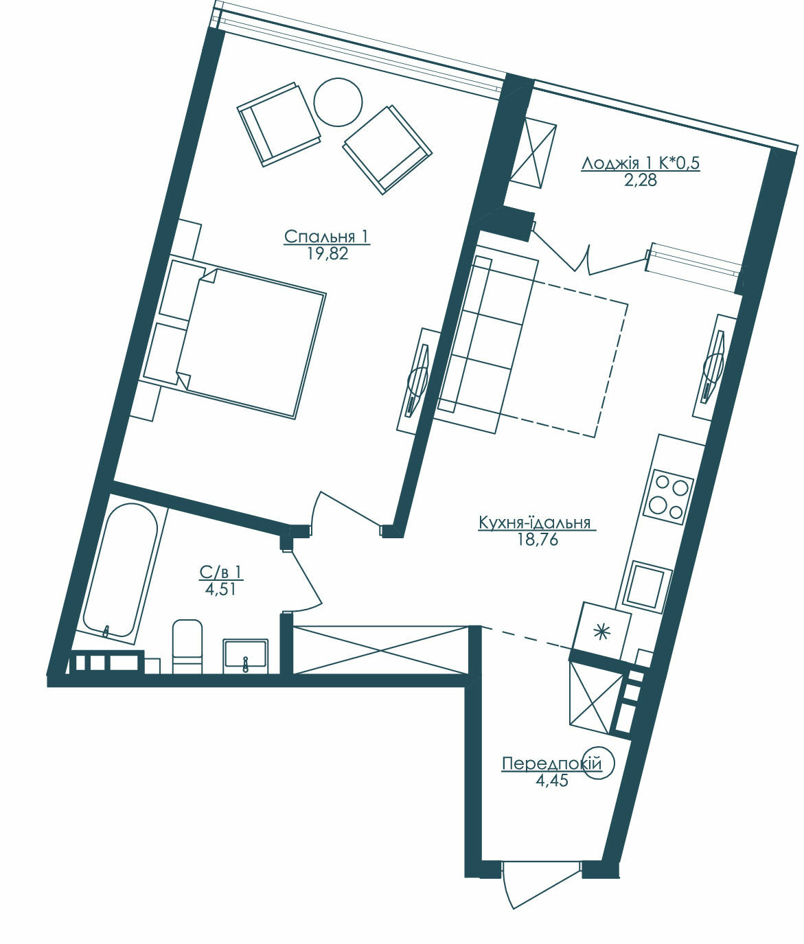 1-комнатная 49.82 м² в ЖК KANDINSKY Odessa Residence от 51 421 грн/м², Одесса