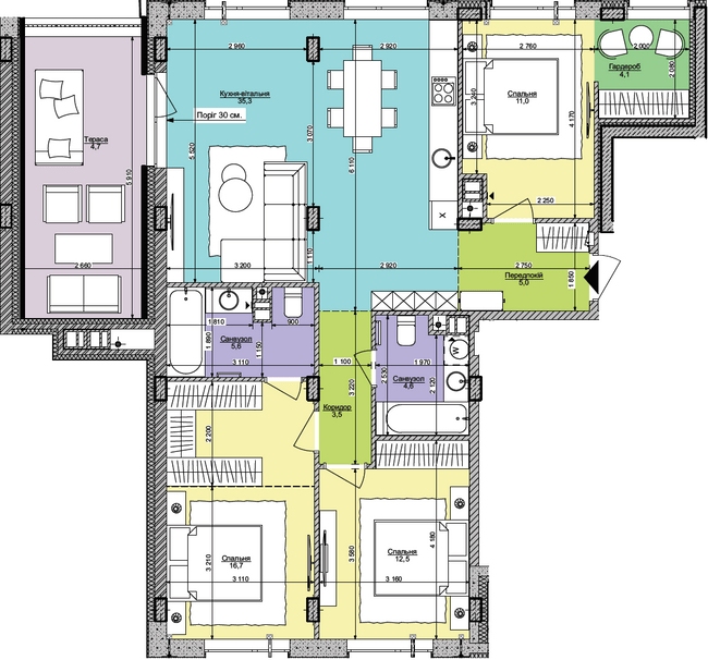 3-комнатная 103 м² в ЖК Respublika от 65 400 грн/м², Киев