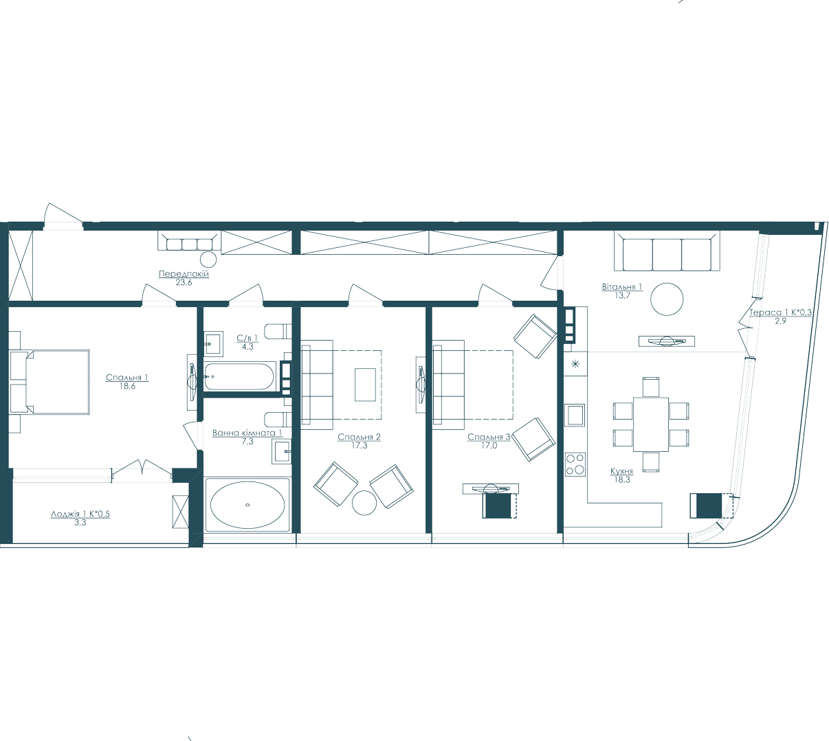 3-кімнатна 126.2 м² в ЖК KANDINSKY Odessa Residence від 51 857 грн/м², Одеса
