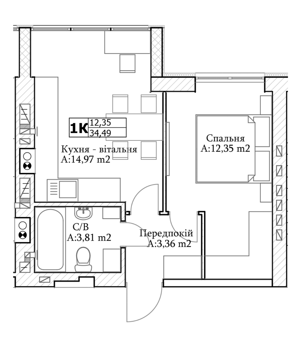 1-кімнатна 34.49 м² в ЖК GL Club від 25 100 грн/м², м. Ірпінь