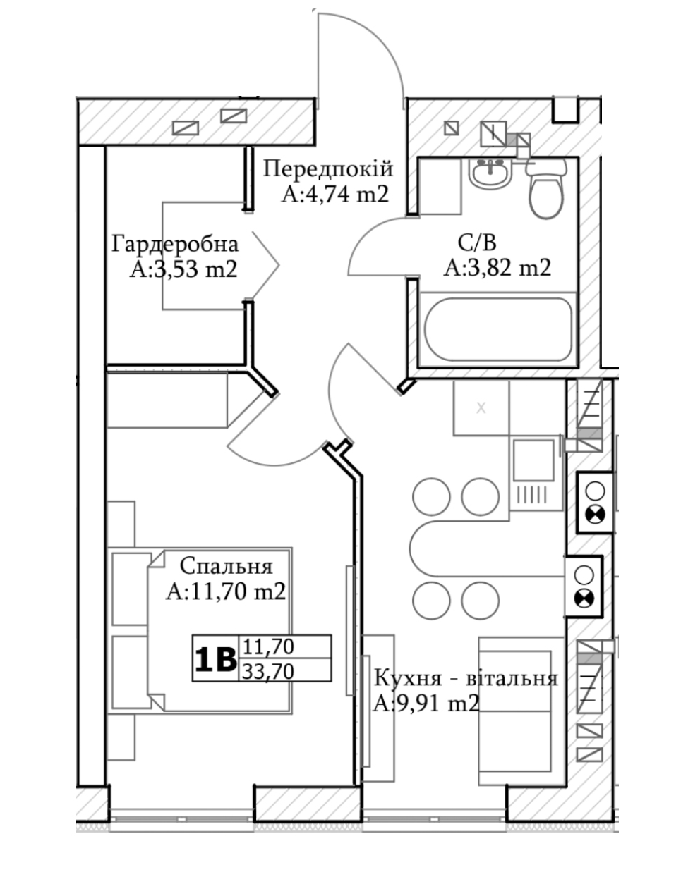 1-кімнатна 33.7 м² в ЖК GL Club від 25 100 грн/м², м. Ірпінь