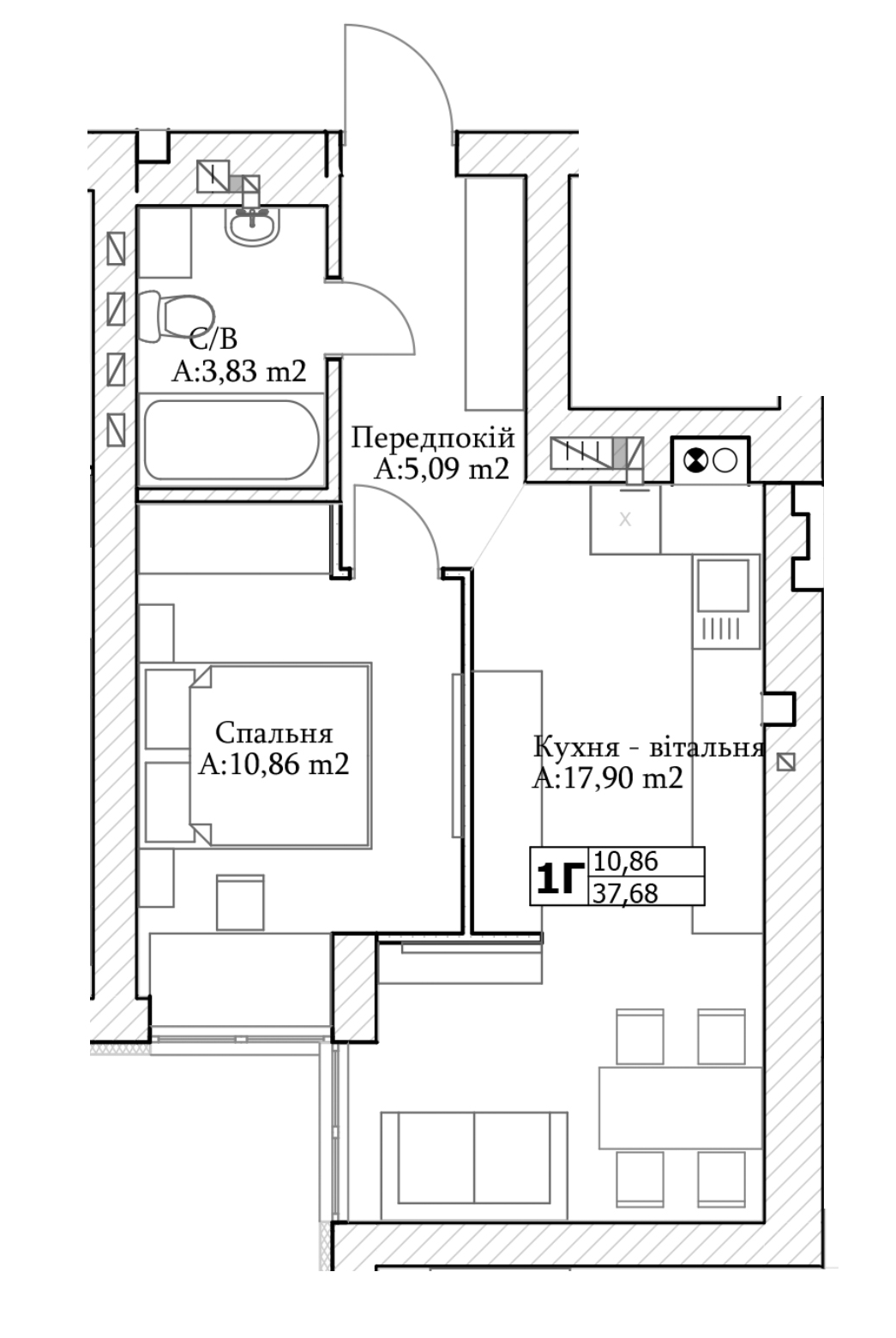 1-кімнатна 37.68 м² в ЖК GL Club від 25 100 грн/м², м. Ірпінь