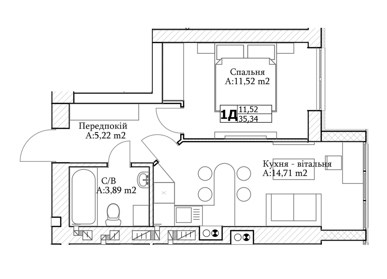 1-кімнатна 35.34 м² в ЖК GL Club від 25 100 грн/м², м. Ірпінь