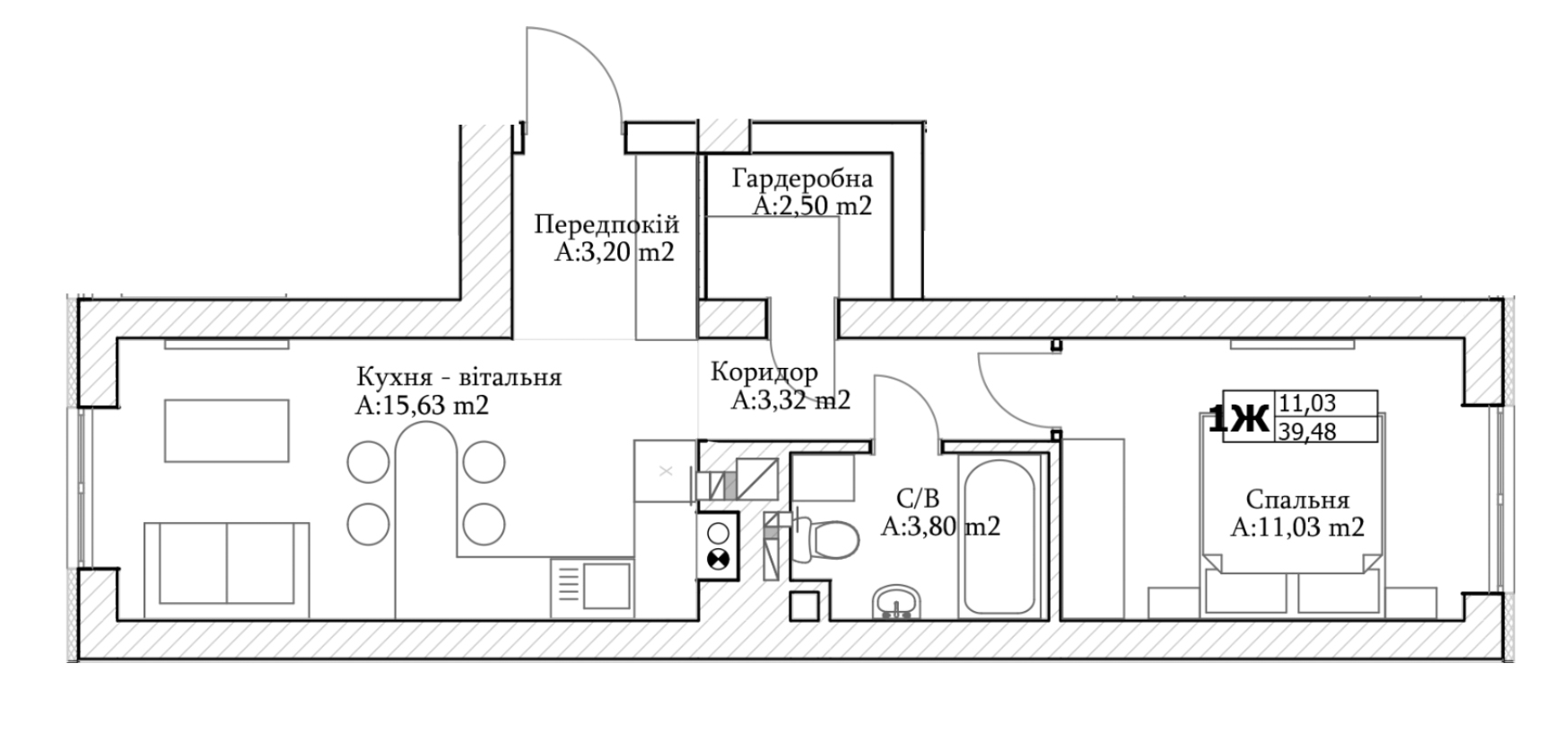 1-кімнатна 39.48 м² в ЖК GL Club від 25 100 грн/м², м. Ірпінь