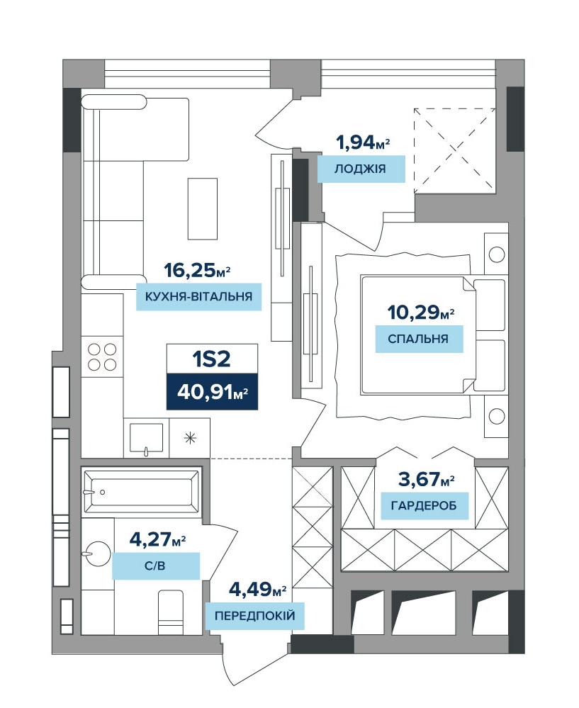 1-комнатная 40.91 м² в ЖК RIVERDALE от 54 000 грн/м², Киев