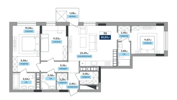 3-кімнатна 91.07 м² в ЖК RIVERDALE від 48 000 грн/м², Київ